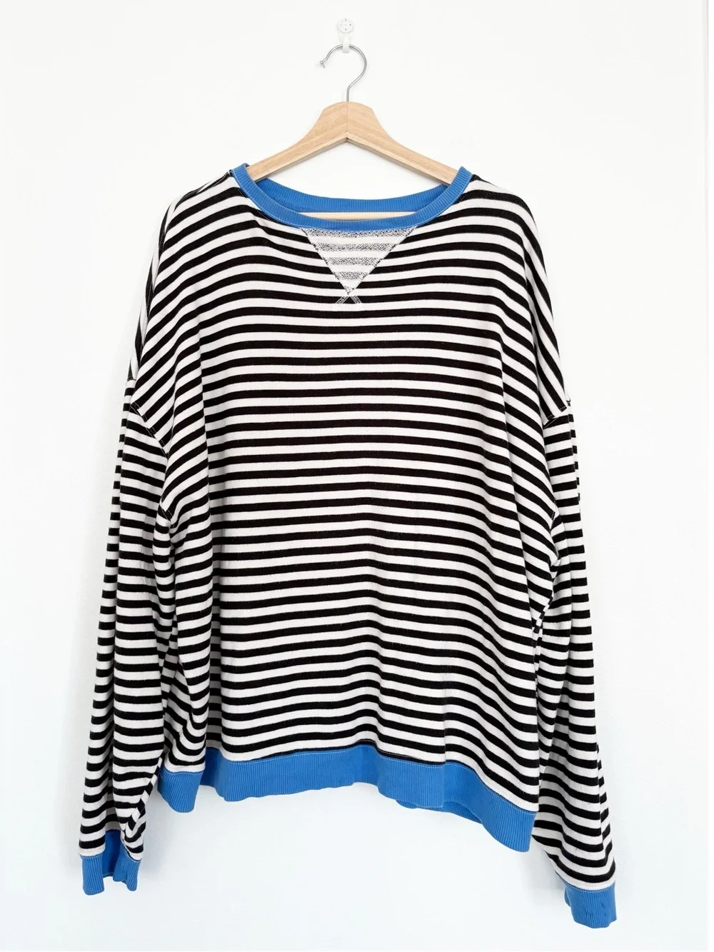 Free People || We the Free Classic Striped‎ Oversized Crewneck Sweatshirt Blue L